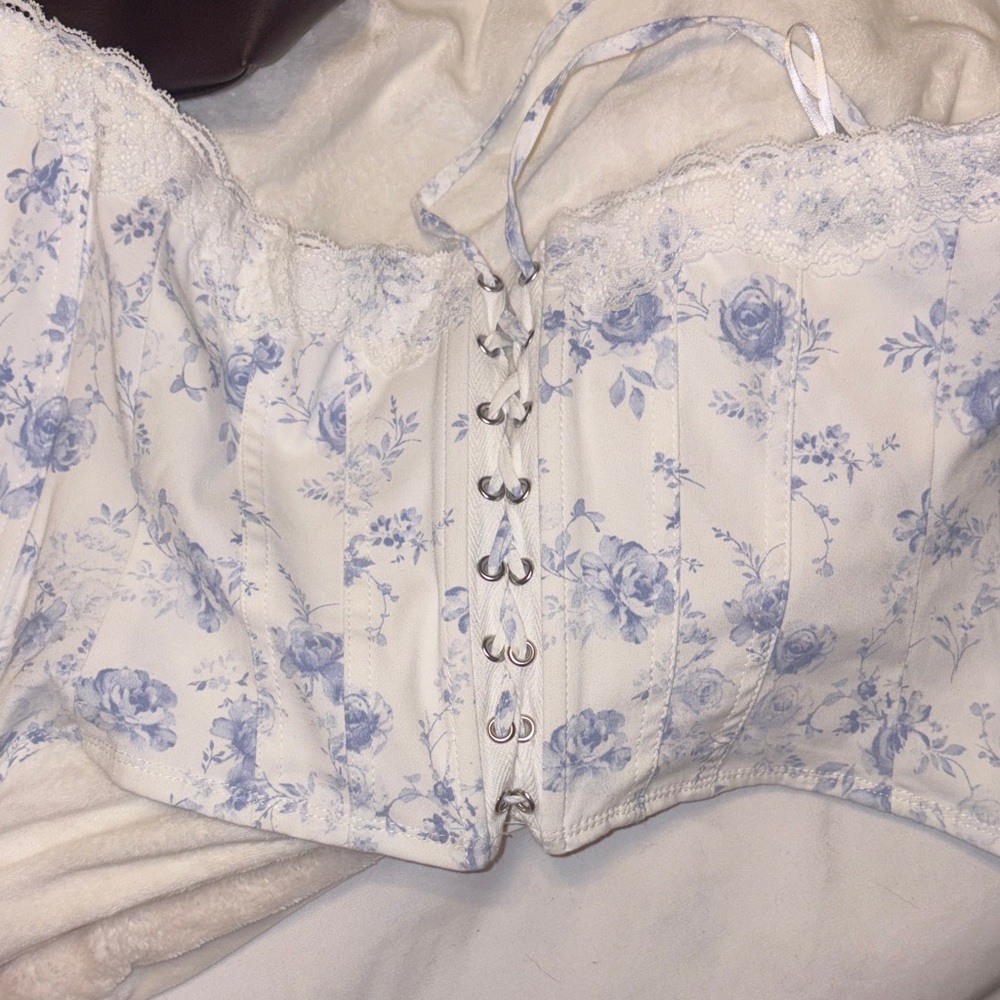 Floral Lace-Up Corset Top